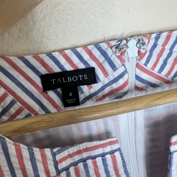 Talbots Red Blue Seersucker Patchwork Sleeveless Shift Dress 4 - Picture 2 of 12